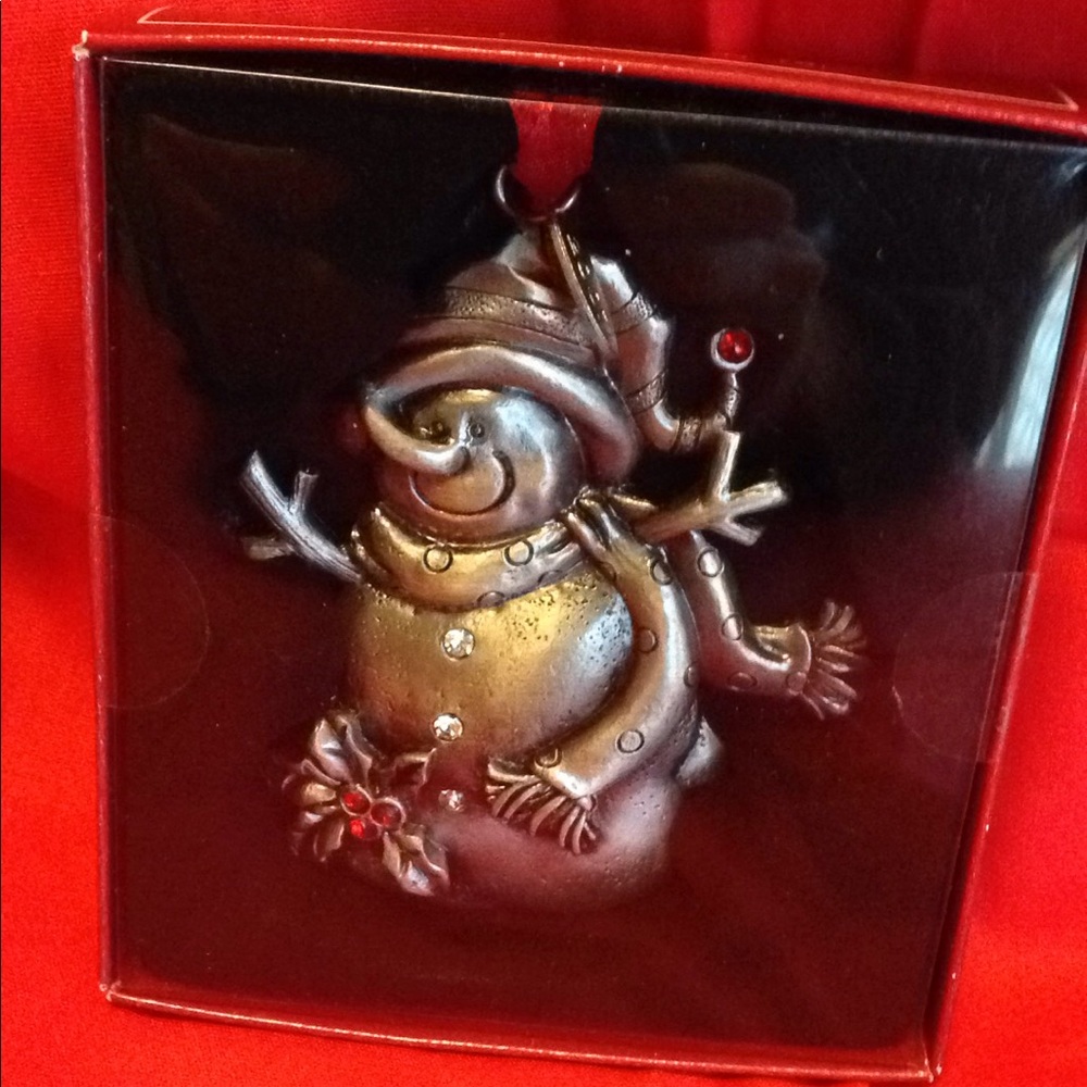 NIB St. Nicholas Square pewter snowman ornament